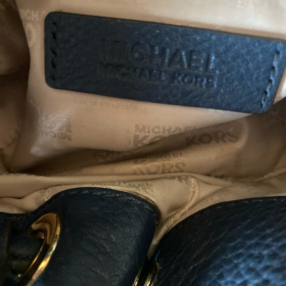 Michael Kors Navy Leather Hobo Shoulder Bag with logo charm - Picture 6 of 7